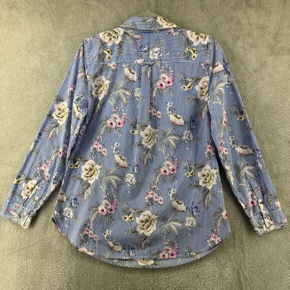Talbots Top Womens M Blue Floral Popover Button Up Collared Long Sleeves Cottage - Picture 7 of 14
